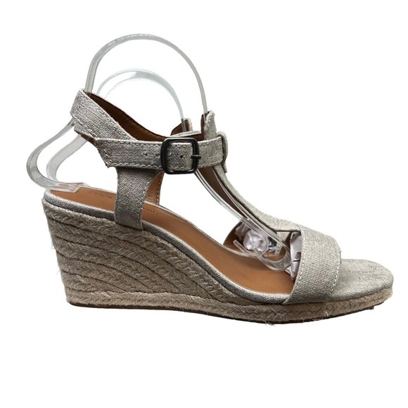 Lucky Brand Shoes - Lucky Brand Millinda Wedge Sandals T Strap Slingback Metallic Beige Women 11M*
